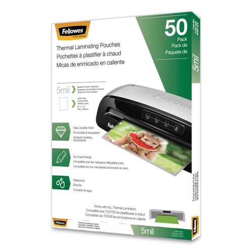 Laminating Supplies | Fellowes Mfg Co. 5744501 9 in. x 11.5 in. 5 millimeter Thermal Laminating Pouches - Matte Clear (50/Pack) image number 0