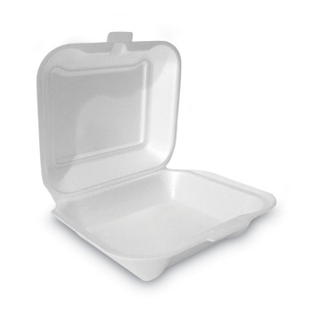  | Plastifar 12018 7.81 in. x 8.75 in. x 3.38 in. Secure One Tab Latch Poly Bag Foam Hinged Lid Container - White (200/Pack)