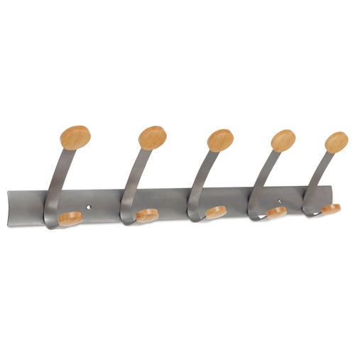 Wall Racks & Hooks | Alba PMV5 45 lbs. Capacity 5 Wood Peg Wall Rack Wooden Coat Hook - Brown/Silver image number 0