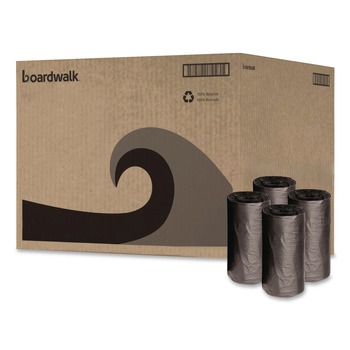 Boardwalk H3417RKKR01 4 Gallon 0.35 mil 17 in. x 17 in. Perforated Roll Low-Density Waste Can Liners - Black (50 Bags/Roll, 20 Rolls/Carton)