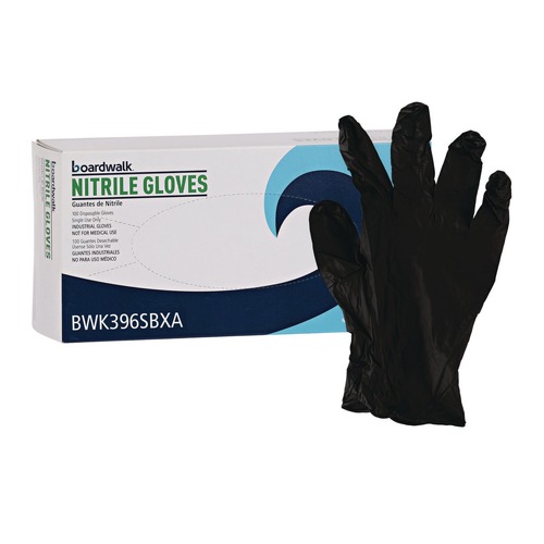 Disposable Gloves | Boardwalk 396SBXA 4.4 mil Disposable General-Purpose Powder-Free Nitrile Gloves - Small, Black (100/Box) image number 0