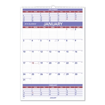 AT-A-GLANCE PM6-28 12-Month (Jan to Dec): 2026 15.5 in. x 22.75 in. Three-Month Wall Calendar - White Sheets