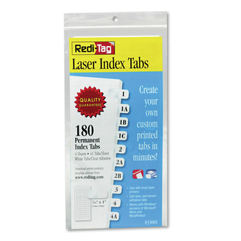 Redi-Tag B33001 0.44 in. Wide 1/12-Cut Laser Printable Index Tabs - White (180/Pack)