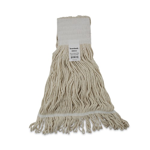  | Boardwalk BWK524C 24 oz. Pro Loop Web/Tailband Premium Saddleback Cotton Mop Head - White (12/Carton) image number 0
