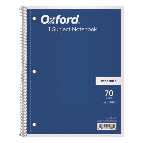 Notebooks & Pads | Oxford 65000 (70) 10.5 in. x 8 in. Sheets 3-Hole Punched Wide/Legal Rule Coil-Lock Wirebound Notebook - Randomly Assorted Cover Color image number 0
