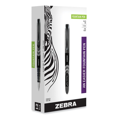 Pens | Zebra 48310 Fine 0.6 mm Fountain Pen - Black Ink, Black/Gray Barrel (1 Dozen) image number 0