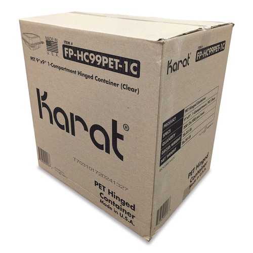 Food Trays, Containers, and Lids | Karat FP-HC99PET-1C PET Plastic Hinged Container 9 x 9 x 3.6 Clear Plastic 100/Pack 2 Packs/Carton image number 0
