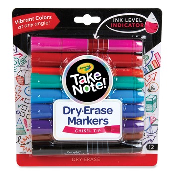 Crayola 58-6545 Take Note Broad Chisel Tip Dry-Erase Markers - Assorted (12/Set)