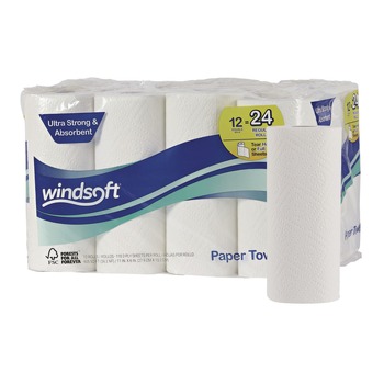 Windsoft SOD418231 11 in. x 6 in. 2-Ply Premium Kitchen Roll Towels - White (110/Roll, 12 Rolls/Carton)