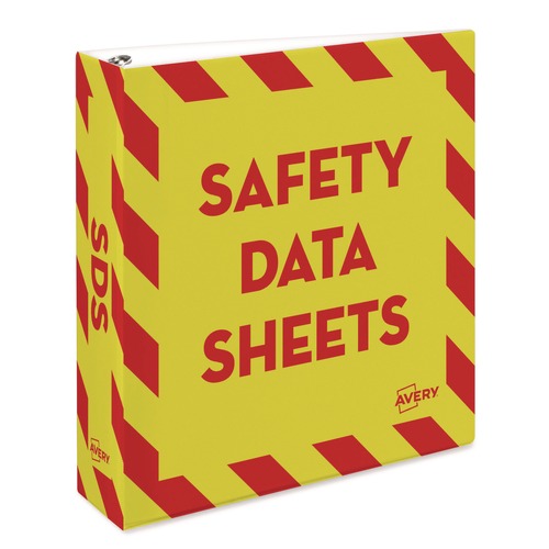 Binders | Avery 18951 11 in. x 8.5 in. 2 in. Capacity 3-Rings Heavy-Duty Preprinted Safety Data Sheet Binder - Yellow/Red image number 0