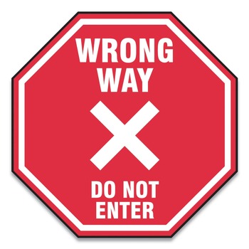 GN1 MFS465ESP 12 in. x 12 in. "Wrong Way Do Not Enter" Slip-Gard Social Distance Floor Signs - Red (25/Pack)