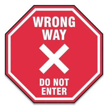  | GN1 MFS465ESP 12 in. x 12 in. "Wrong Way Do Not Enter" Slip-Gard Social Distance Floor Signs - Red (25/Pack)