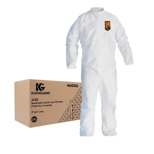 Safety & First Aid | Ansell KCC 46006 A30 Breathable Splash and Particle Protection Coveralls - Triple Extra Large, White (21/Carton) image number 0
