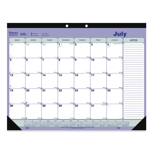 Bulletin Boards | Blueline CA181731 21.25 in. x 16 in. 13-Month (Jul 2025-2026) Academic Desk Pad Calendar - White/Blue/Green Sheets/Black Headband image number 0