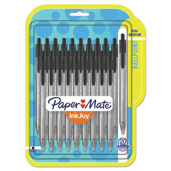 Paper Mate 1951395 InkJoy 100 RT Medium 1 millimeter Retractable Ballpoint Pen - Black Ink/Smoke/Black Barrel (20/Pack)