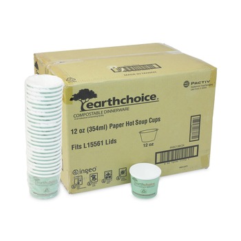 Pactiv Corp. PHSC12ECDI 12 oz 3.63 in. Diameter x 3.63 in. h EarthChoice Compostable Medium Paper Soup Cup - Teal (500/Carton)