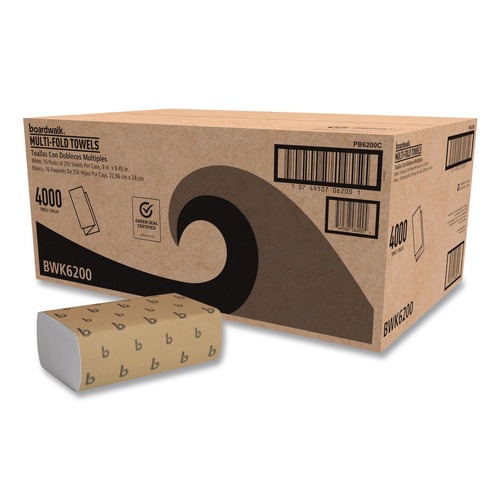 Paper Towels and Napkins | Boardwalk B6200 9 in. x 9.45 in. 1-Ply Multifold Paper Towels - White (16/Carton) image number 0