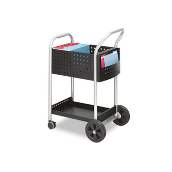 Safco 5238BL Metal 1 Shelf 2 Bins 22 in. x 27 in. x 40.5 in. Scoot Dual-Purpose Mail and Filing Cart - Black/Silver