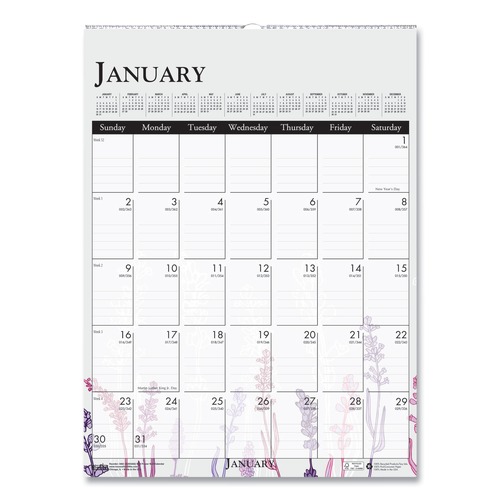Bulletin Boards | House of Doolittle 3462 12-Month (Jan to Dec): 2026 12 in. x 16.5 in. Recycled Wild Flower Wall Calendar - White/Multicolor Sheets image number 0