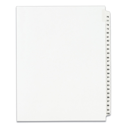 Back to School Sale | Avery 01333 11 in. x 8.5 in. 25-Tab 76 to 100 Avery Style Preprinted Legal Exhibit Side Tab Index Dividers - White (1-Set) image number 0