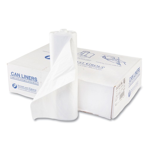 Just Launched | Inteplast Group S434817N 60 gal. 17 microns 43 in. x 48 in. High-Density Interleaved Commercial Can Liners - Clear (25 Bags/Roll, 8 Rolls/Carton) image number 0