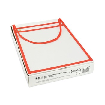 C-Line 41924 75-Sheet 1-Pocket 9 in. x 12 in. Shop Ticket Holder with Strap and Red Stitching (15/Box)