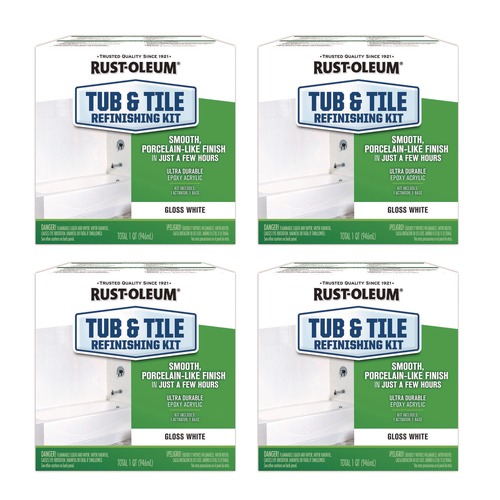 All-Purpose Cleaners | Rust-Oleum 384165 Specialty Tub and Tile Refinishing Kit, Gloss White, Quart, 4 Kits/Carton image number 0