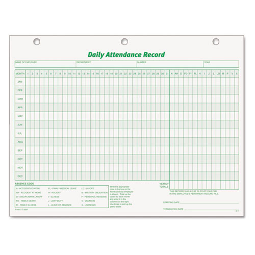 Notebooks & Pads | TOPS 3284 11 in. x 8.5 in. One-Part No Copies Daily Attendance Card (50/Pack) image number 0