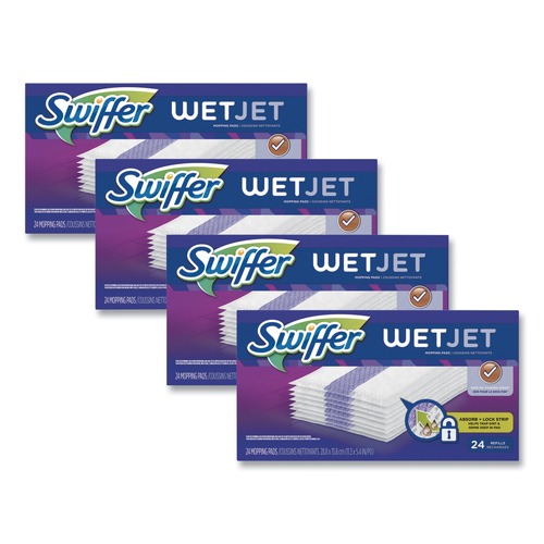  | Swiffer 08443 WetJet 11.3 in. x 5.4 in. System Cloth Refills - White (24-Piece/Box, 4 Boxes/Carton) image number 0