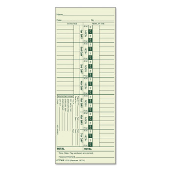 RECORDKEEPING AND FORMS | TOPS 1252 3.5 x 9 One Side Time Clock Cards Replacement for 1900L (500/Box)