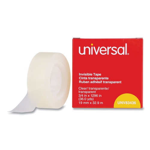Tapes | Universal UNV83436 0.75 in. x 36 yds. 1 in. Core Invisible Tape - Clear (1 Roll) image number 0