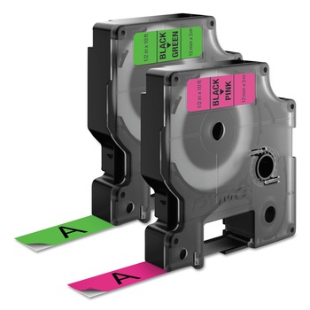 DYMO 1933238 0.5 in. x 10 ft. D1 High-Performance Polyester Perm Label Tape - Black on Neon (2/Pack)