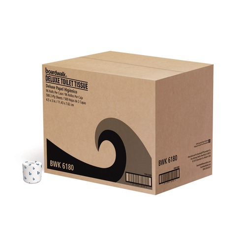 Just Launched | Boardwalk B6180 2-Ply Septic Safe 125 ft. Roll Length Toilet Tissue - White (96/Carton) image number 0