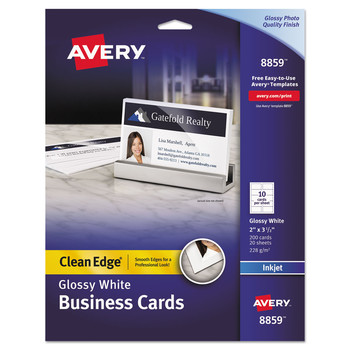 Avery 08859 Clean Edge 2 in. x 3.5 in. True Print Business Cards - Glossy White (200/Pack)