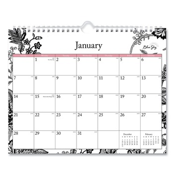 PRODUCTS | Blue Sky 100028 11 in. x 8.75 in. 12-Month (Jan-Dec 2026) Analeis Wall Calendar - White/Black/Coral Sheets