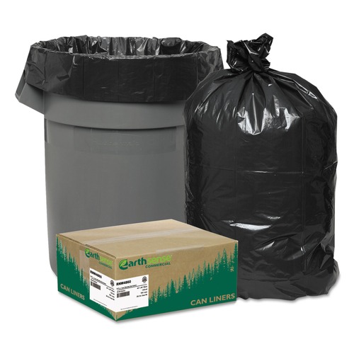 Trash Bags | Earthsense Commercial 1507739 40 in. x 46 in. 45 gal. 1.65 mil Linear Low Density Recycled Can Liners - Black (100/Carton) image number 0