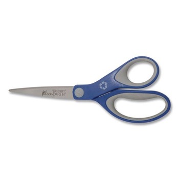 Westcott 15554 8 in. Long 3.25 in. Cut Length KleenEarth Soft Handle Scissors - Straight Blue/Gray Handle