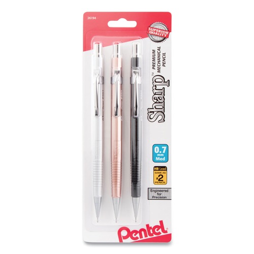 Pencils | Pentel P207MBP3M 0.7 mm HB (#2) Sharp Mechanical Pencil - Black Lead, Assorted Barrel Colors (3/Pack) image number 0