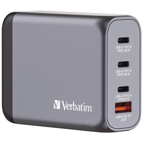 Back to School Sale | Verbatim 32202 100 Watts 4-Port GaN Wall Charger - Black/Gray image number 0