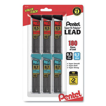 PENCILS | Pentel C257BPHB6 0.5 mm/0.7 mm Super Hi-Polymer HB Lead Refill Value Pack - Black (6/Pack)
