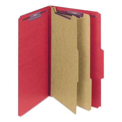 File Folders | Smead 19031 Six SafeSHIELD Fasteners 2 Dividers Legal Size Six-Section Pressboard Top Tab Classification Folders - Bright Red (10/Box) image number 0