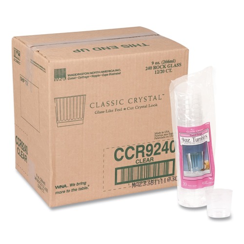 Food Trays, Containers, and Lids | WNA WNA CCR9240 9 oz. Rocks Fluted Squat Classic Crystal Plastic Tumblers - Clear (20/Pack, 12 Packs/Carton) image number 0
