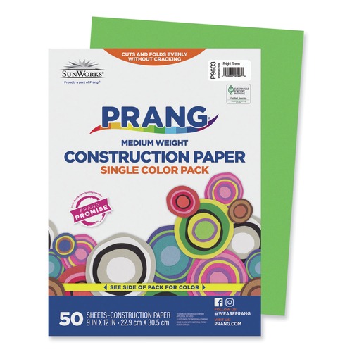 Cover & Cardstock | Prang P9603 9 in. x 12 in. 50 lb Text Weight SunWorks Construction Paper - Bright Green (50/Pack) image number 0