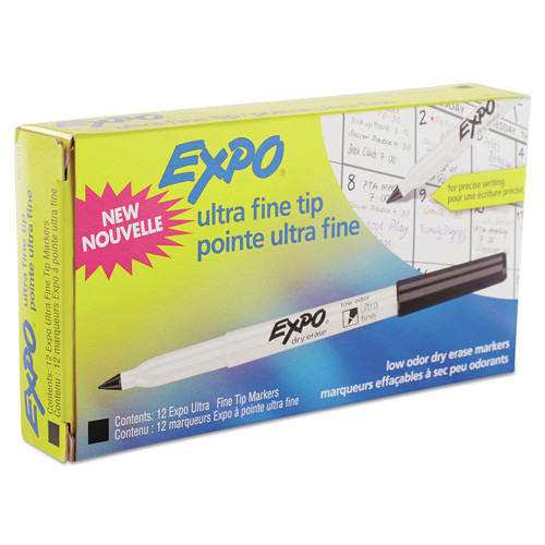 Washable Markers | EXPO 1871131A Extra-Fine Bullet Tip Low-Odor Dry-Erase Marker - Black (1-Dozen) image number 0