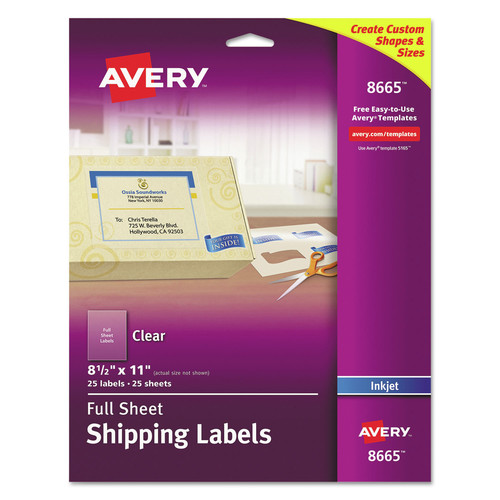 Labels | Avery 08665 8.5 in. x 11 in. Matte Clear Shipping Labels - Clear (25/Pack) image number 0