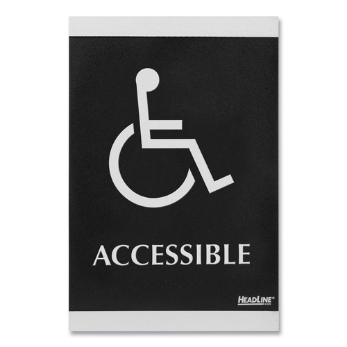 Floor Signs & Safety Signs | Headline Sign 4764 Century Series 6 in. x 9 in. Accessible Office Sign - Black/Silver image number 0