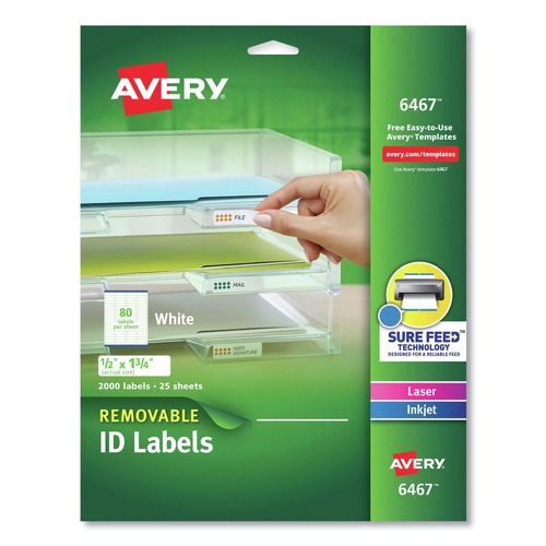 Labels | Avery 06467 0.5 x 1.75 Inkjet/Laser Removable Multi-Use Labels - White (2000/Pack) image number 0