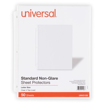 Universal UNV21126 Top-Load Poly Sheet Protectors Standard Gauge Nonglare - Clear (50/Pack)