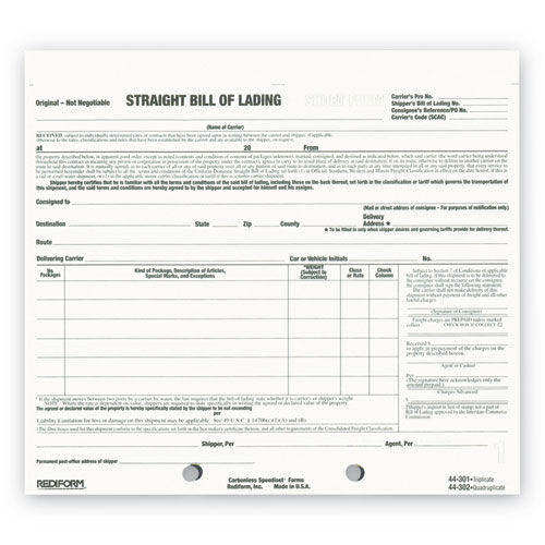 Notebooks & Pads | Rediform 44301 7 in. x 8.5 in. Three-Part Carbonless Snap-A-Way Bill of Lading Short Form (250/Pack) image number 0
