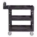 Cleaning Carts | Rubbermaid Commercial 2196862 BRUTE 25.24 in. x 44 in. x 47 in. 3 Shelves 600 lb Capacity Resin 3-Shelf Heavy-Duty Ergo Lipped Utility Cart - Black image number 3